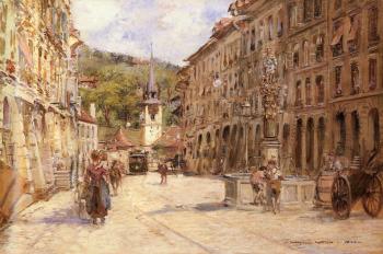 喬治 斯坦 A Street Scene In Bern 喬治 斯坦 A Street Scene In Bern